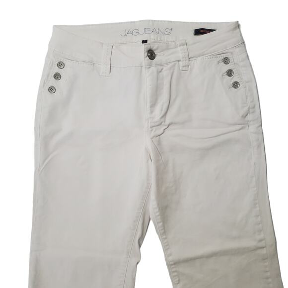 Jag Jeans Mid Rise Wide Leg Stretch Nautical Silver Buttons White Pants Jeans 8 - Picture 5 of 9